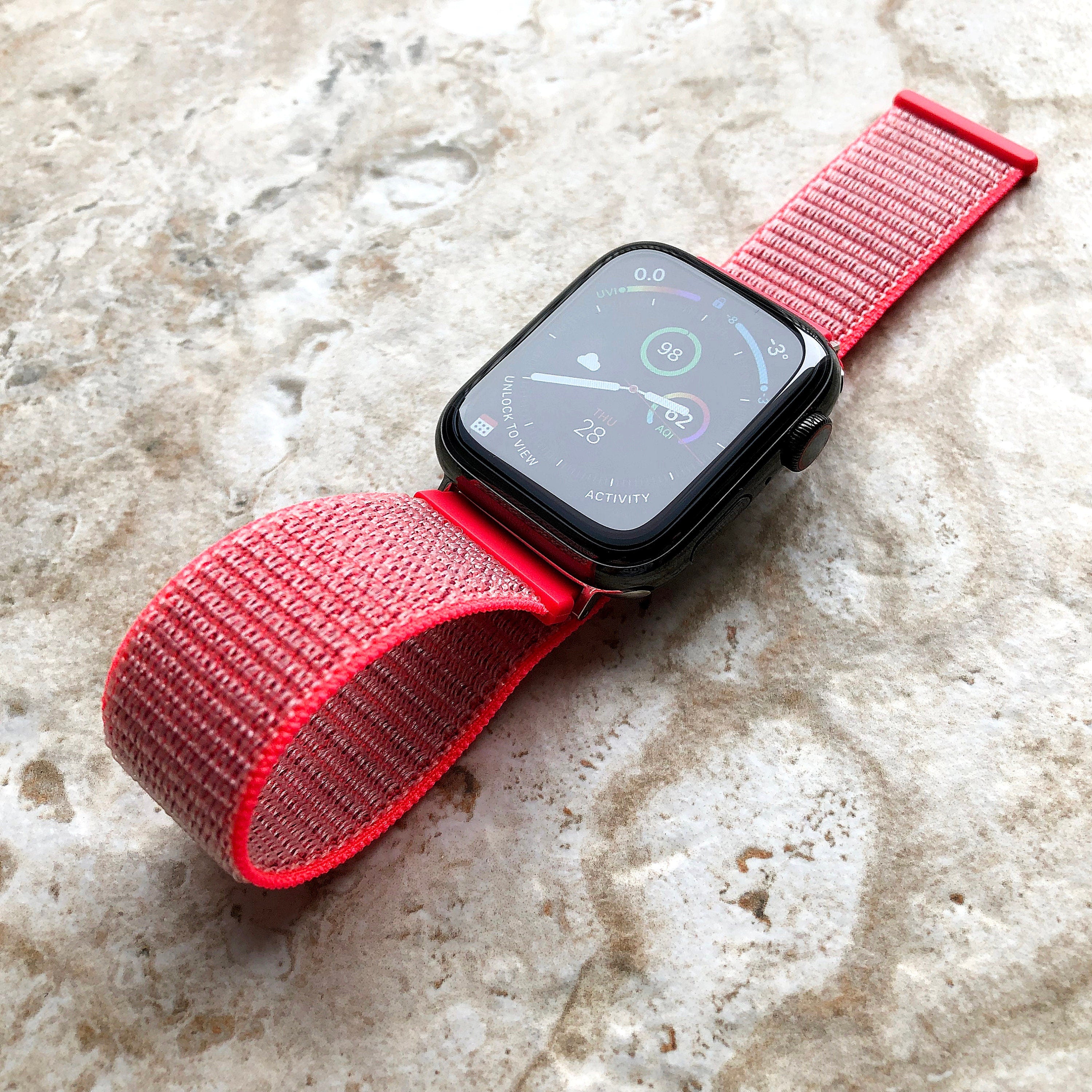 Apple Hot Pink Band Loop and Hook for iWatch Ultra 2 49mm and 9 8 Series 41mm 45mm Case Adjustable Sport Strap Soft Nylon Weave Bracelet